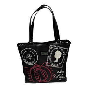 Lulu by Lulu Guinness Black Graphic Embroidered Shoulder Bag